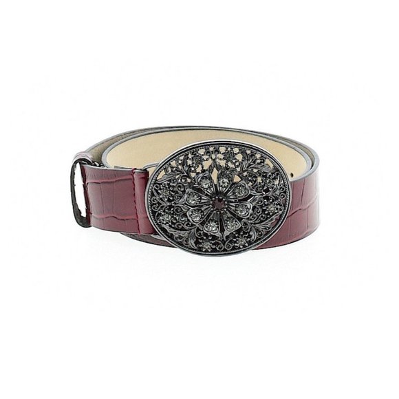 white house black market Red Alligator Embossed Leather Rhinestone belt SZ XS - Picture 1 of 3